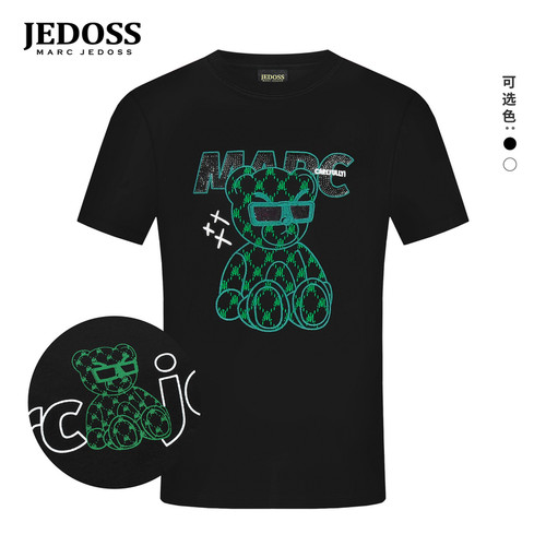 JEDOSS/爵迪斯男装春夏新款字母荧光熊仔刺绣短袖T恤T0008BS