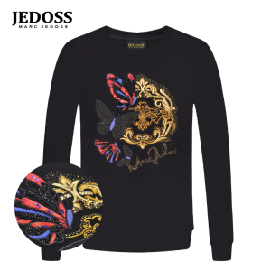 JEDOSS 潮牌卫衣男早秋黑色蝴蝶刺绣高端卫衣男117 爵迪斯新款