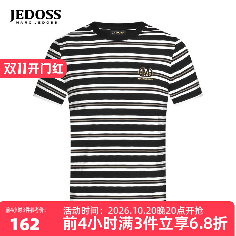 JEDOSS/爵迪斯男装夏季专柜新款立体胶印条纹短袖T恤薄HM580