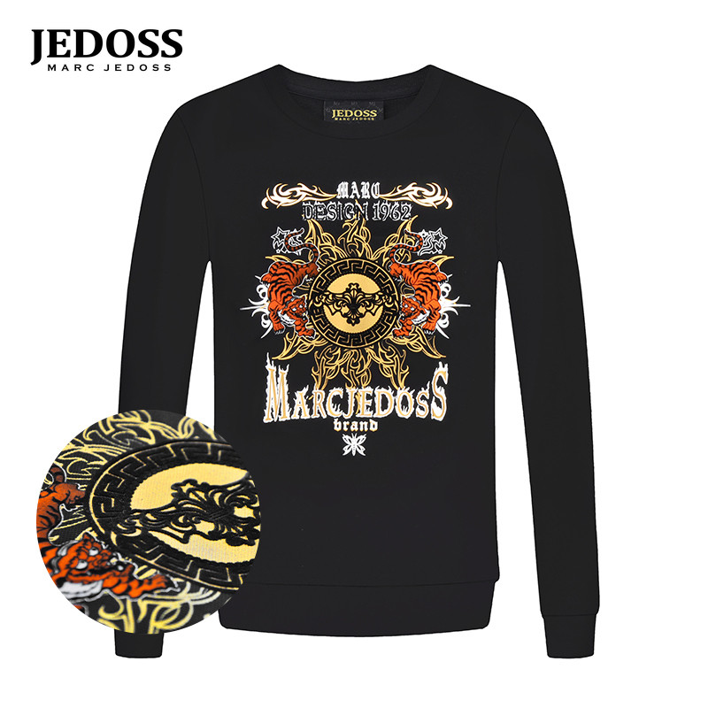 JEDOSS/爵迪斯男装秋冬新款植绒老虎大幅烫金修身无帽卫衣201