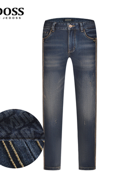 JEDOSS/爵迪斯男装秋冬专柜新款简约织带线条蓝色牛仔裤YL616