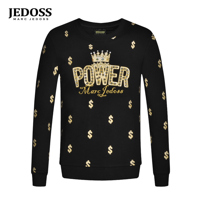 JEDOSS/爵迪斯男装秋冬专柜新款满印烫金烫钻圆领套头卫衣366