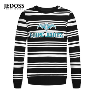 压胶LOGO条纹百搭无帽卫衣032 秋冬专柜新款 JEDOSS 爵迪斯男装