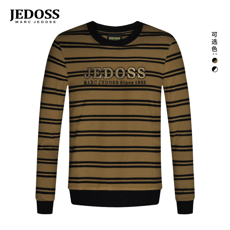 JEDOSS/爵迪斯男装2025初秋新款字母烫钻胶印条纹圆领套头卫衣098
