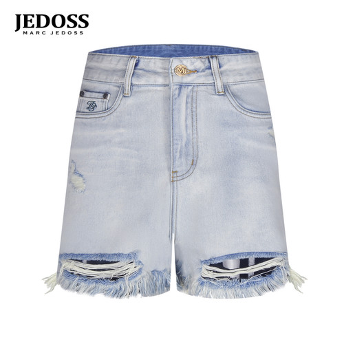 JEDOSS/爵迪斯女装2026夏季专柜新款简约蝴蝶胶印牛仔短裤潮WS072