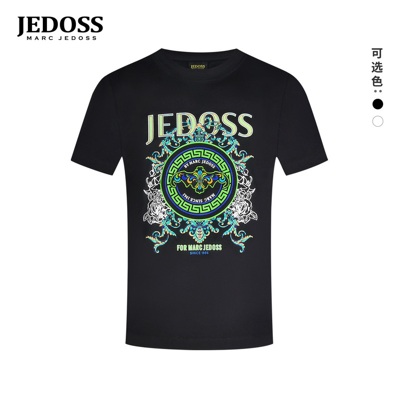 JEDOSS/爵迪斯男装2026春夏新款荧光LOGO刺绣印花欧式短袖T恤159