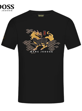 JEDOSS/爵迪斯男装夏季新款吉祥刺绣龙兽修身短袖T恤潮AM113