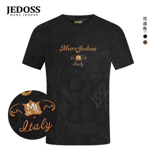 JEDOSS/爵迪斯男装夏季专柜新款字母满提花刺绣短袖T恤AM100