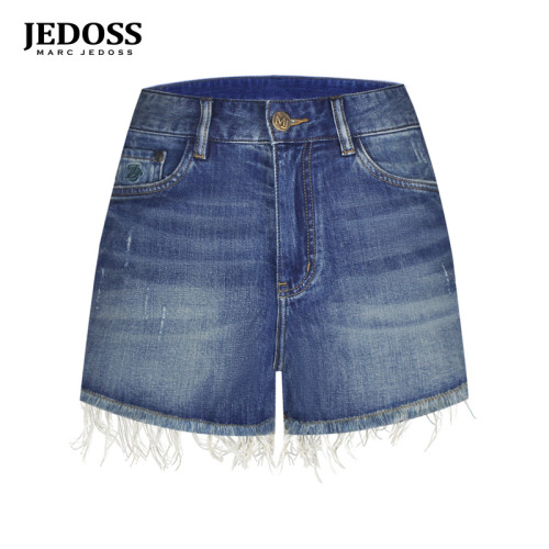 JEDOSS/爵迪斯女装2026夏季专柜新款简约LOGO花卉刺绣牛仔短裤071