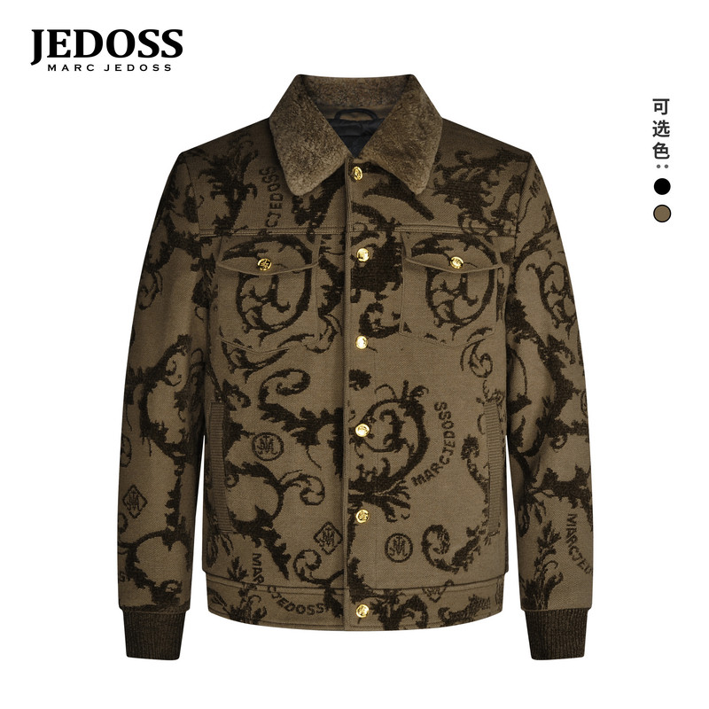 JEDOSS/爵迪斯男装2025秋冬专柜新款满印绒感提花翻领羽绒服GM005