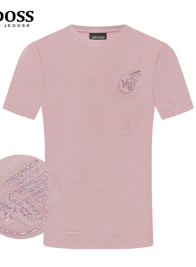 JEDOSS/爵迪斯男装春夏立体提花烫钻雄鹰LOGO短袖T恤MG658