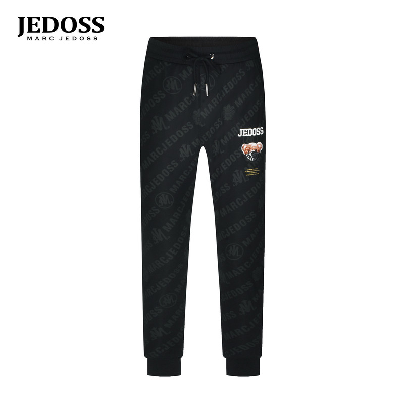 JEDOSS/爵迪斯男装2025春夏新款满印缎纹绣熊仔针织九分裤BS239ZH