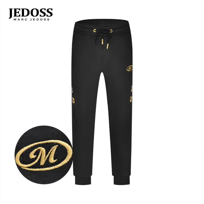 JEDOSS/爵迪斯男装秋季新款简约字母烫金刺绣束脚针织裤ZH087