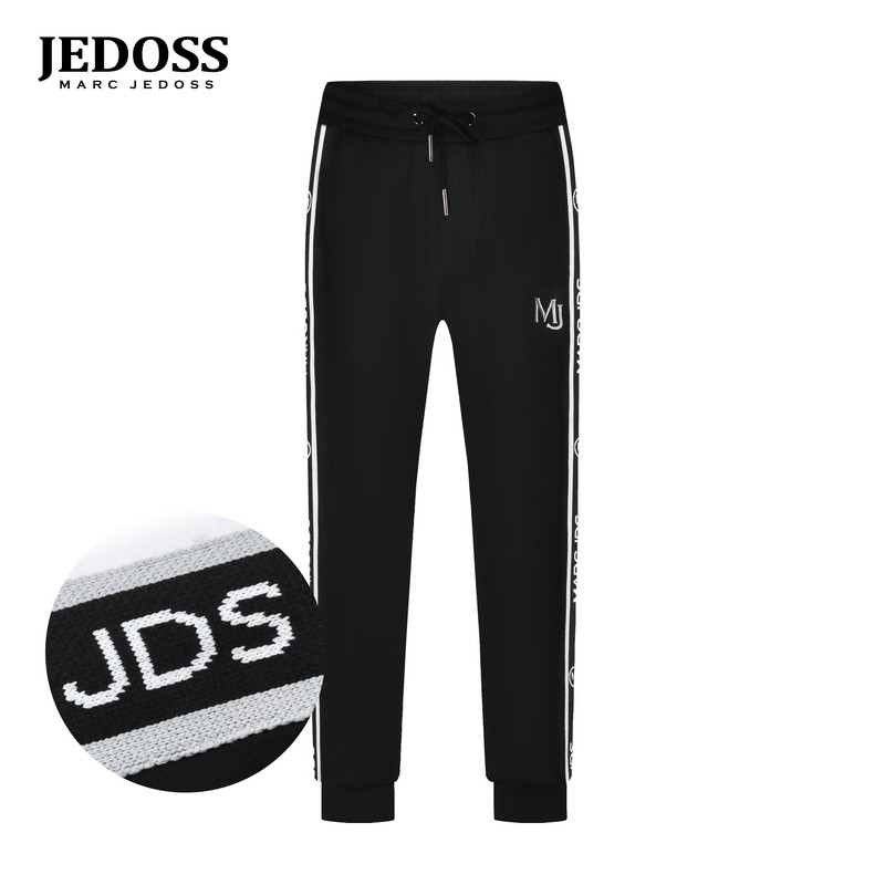 JEDOSS/爵迪斯男装春夏新款字母刺绣织带拼接针织九分裤ZH114