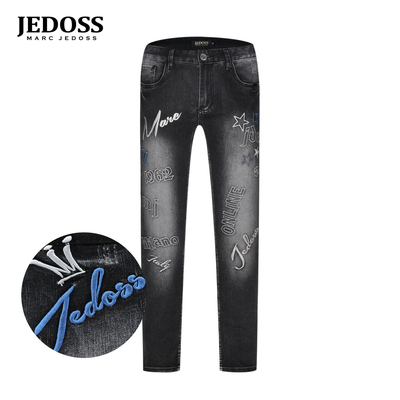 JEDOSS/爵迪斯男装2025夏季新款字母LOGO星星刺绣牛仔裤长裤555B