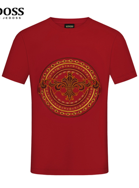 JEDOSS/爵迪斯男装2025春夏新款经典LOGO刺绣烫钻短袖T恤潮AM125