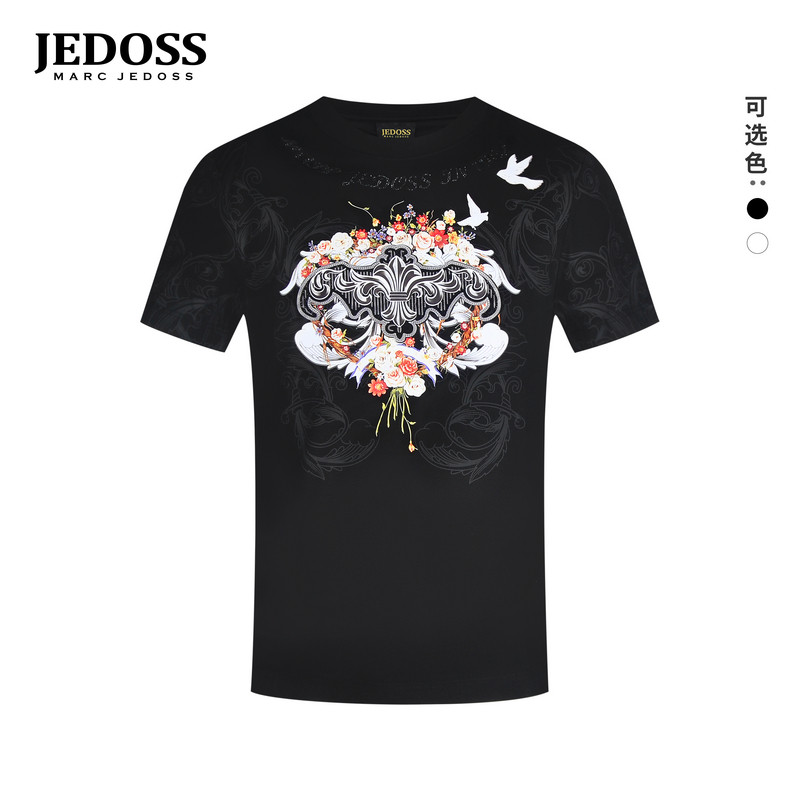 JEDOSS/爵迪斯男装2026春夏新款花卉LOGO胶印烫钻短袖T恤潮172BS
