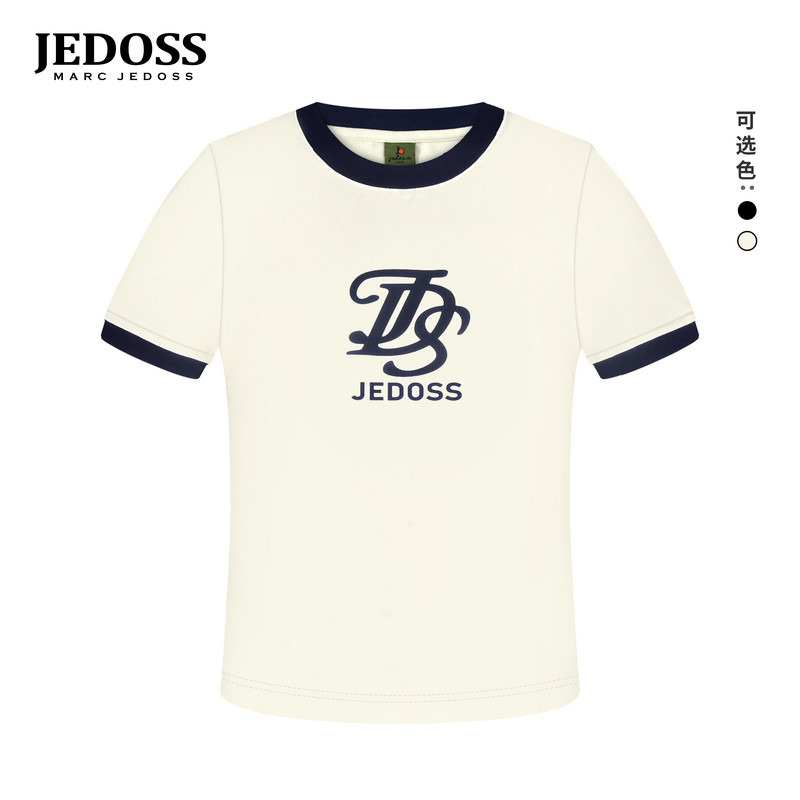 JEDOSS/爵迪斯女装2026夏季专柜新款字母麦穗纹理胶印短袖T恤132
