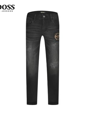 JEDOSS/爵迪斯男装秋冬专柜新款简约LOGO珠片绣牛仔长裤BC019
