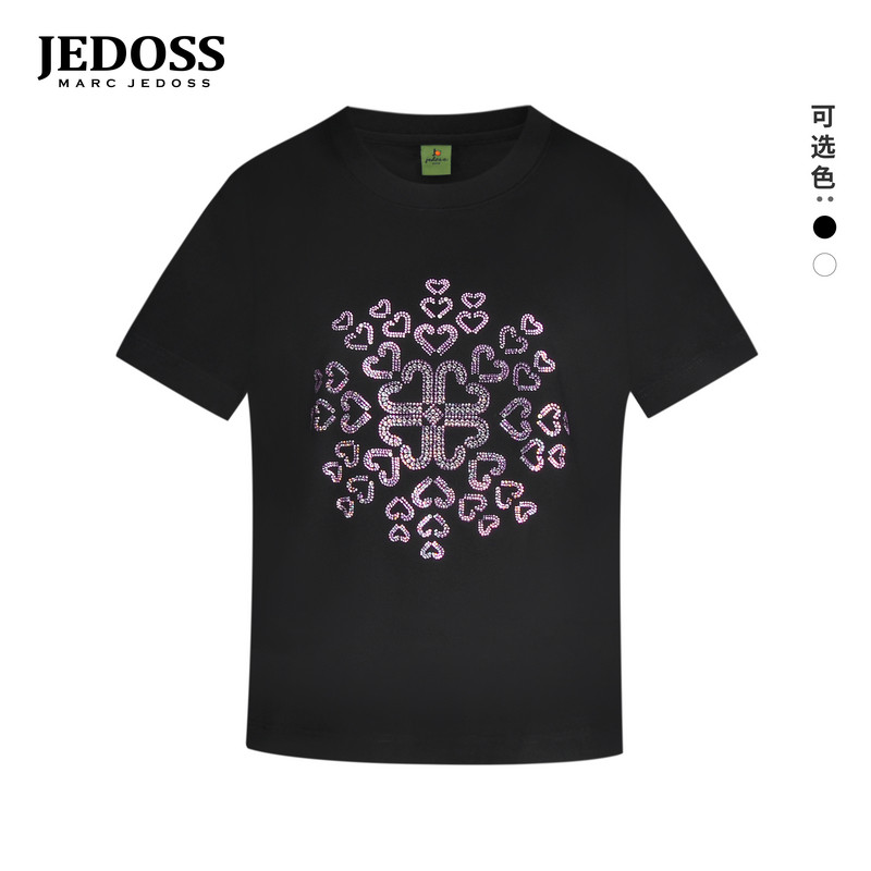 JEDOSS/爵迪斯女装2026春夏专柜新款爱心四叶草烫钻短袖T恤HM607
