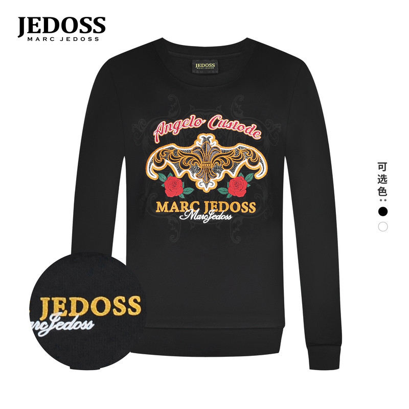 JEDOSS/爵迪斯男装2025初秋专柜新款LOGO玫瑰刺绣圆领套头卫衣022