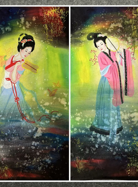 墨香村中堂精品国画纯手绘四尺人物画工笔幻彩美女图MW4121501-4