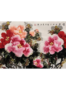墨香村装饰国画字画花鸟画纯手绘三尺牡丹花开富贵MJ6030101-6