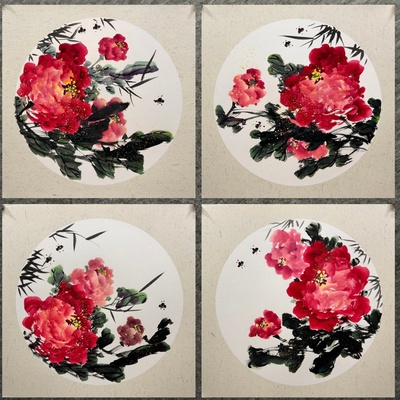 50X50CM精品装饰国画纯手绘卡纸花鸟画三尺斗方牡丹MW6012201-20