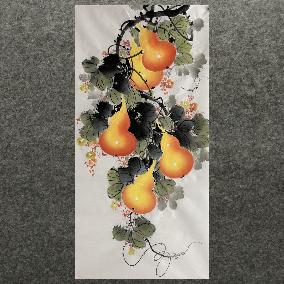 墨香村中堂国画花鸟黄艺风格纯手绘三尺葫芦五福临门ML5051601-29