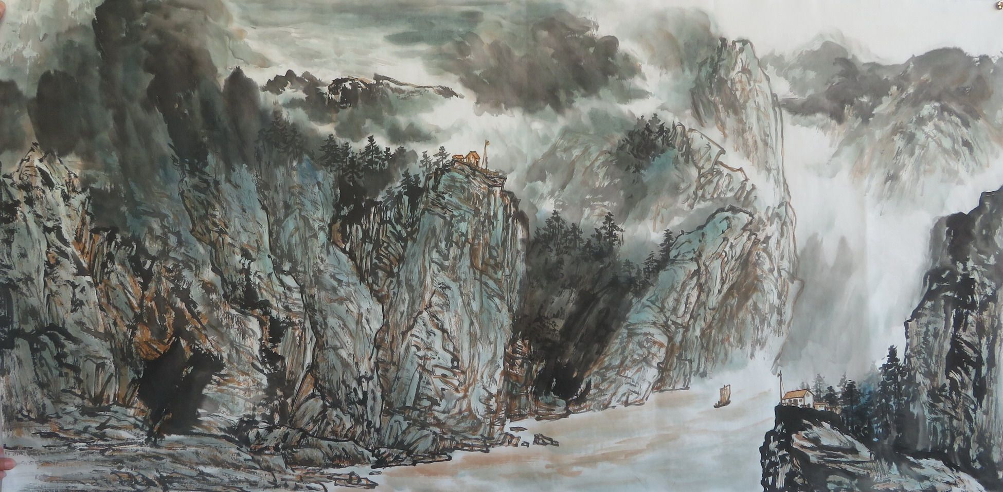 【墨香村】横幅装饰水墨国画纯手绘四尺山水画源远流长ml1052925