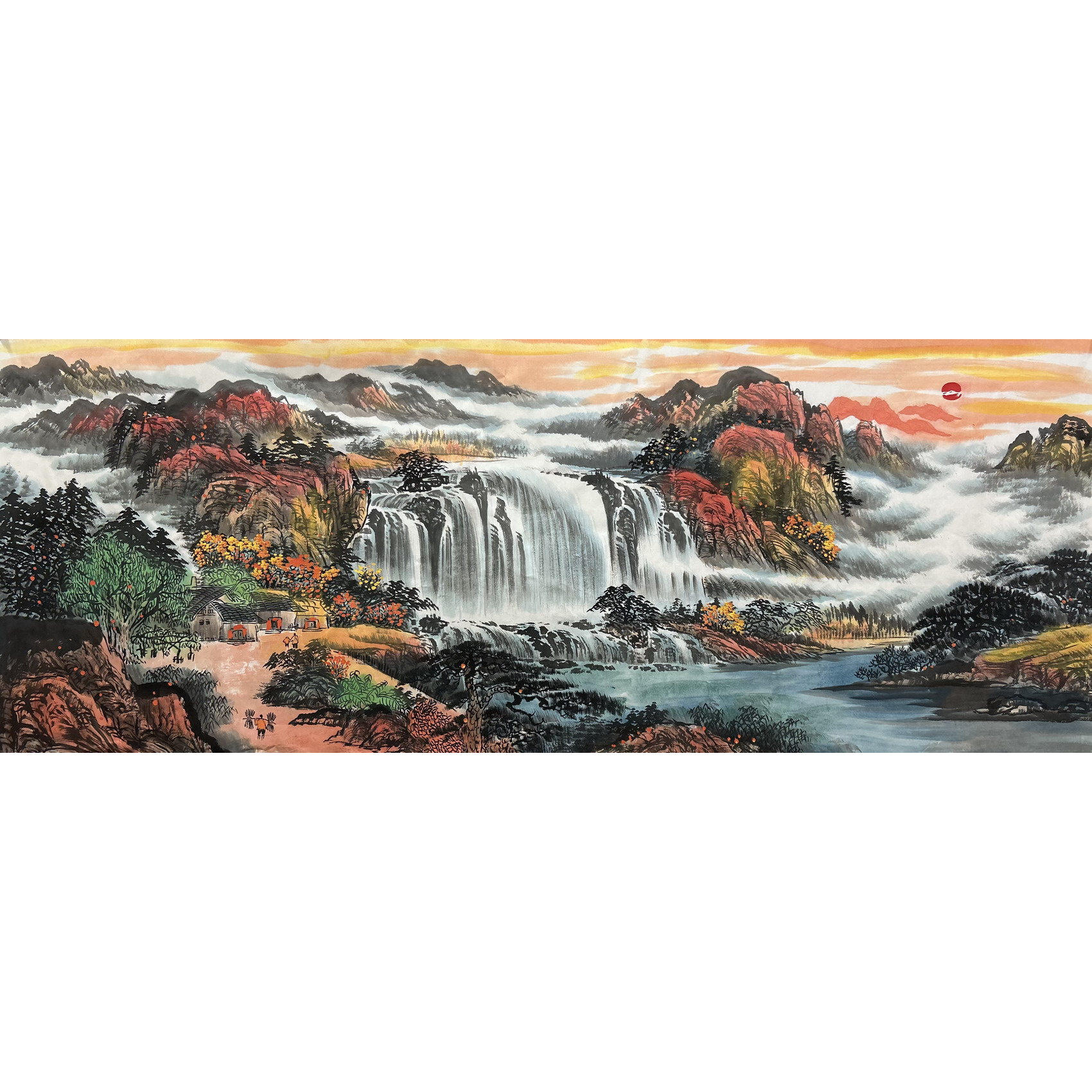 墨香村酒店装饰国画纯手绘鸿运当头小六尺山水画旭日东升聚宝盆02