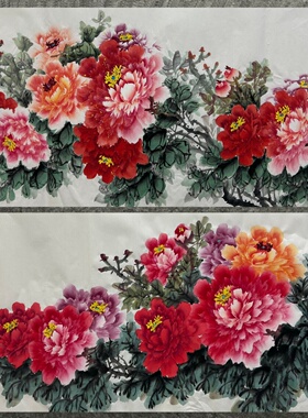 墨香村横幅装饰国画纯手绘花鸟画三尺牡丹花开富贵MV5122626-53