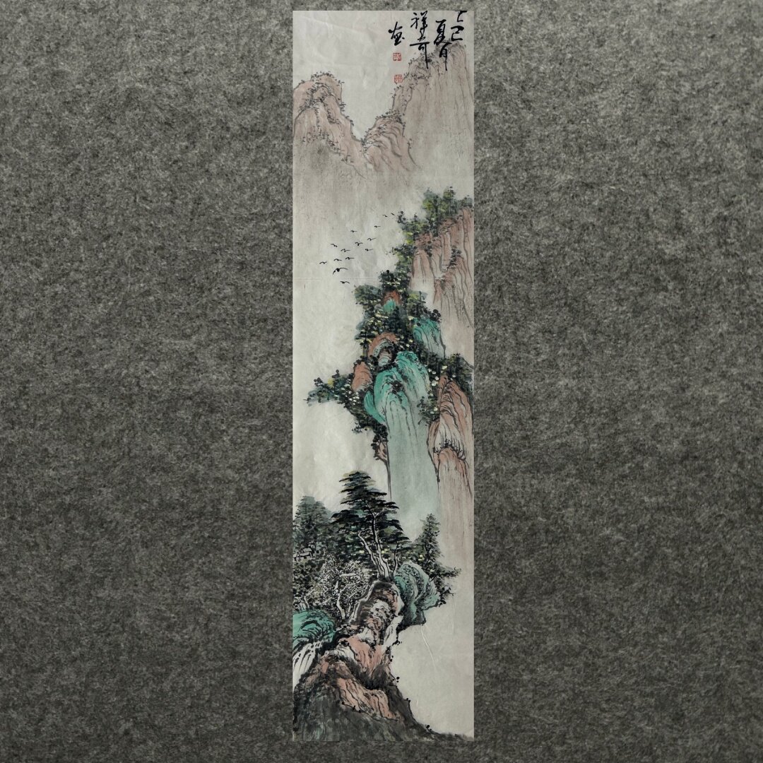 墨香村条幅装饰国画纯手绘四尺对开山水画富水长流MF6011701-5