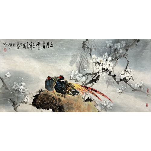 墨香村136X68CM装饰国画胜民花鸟纯手绘四尺花鸟画鸳鸯MG412301-2
