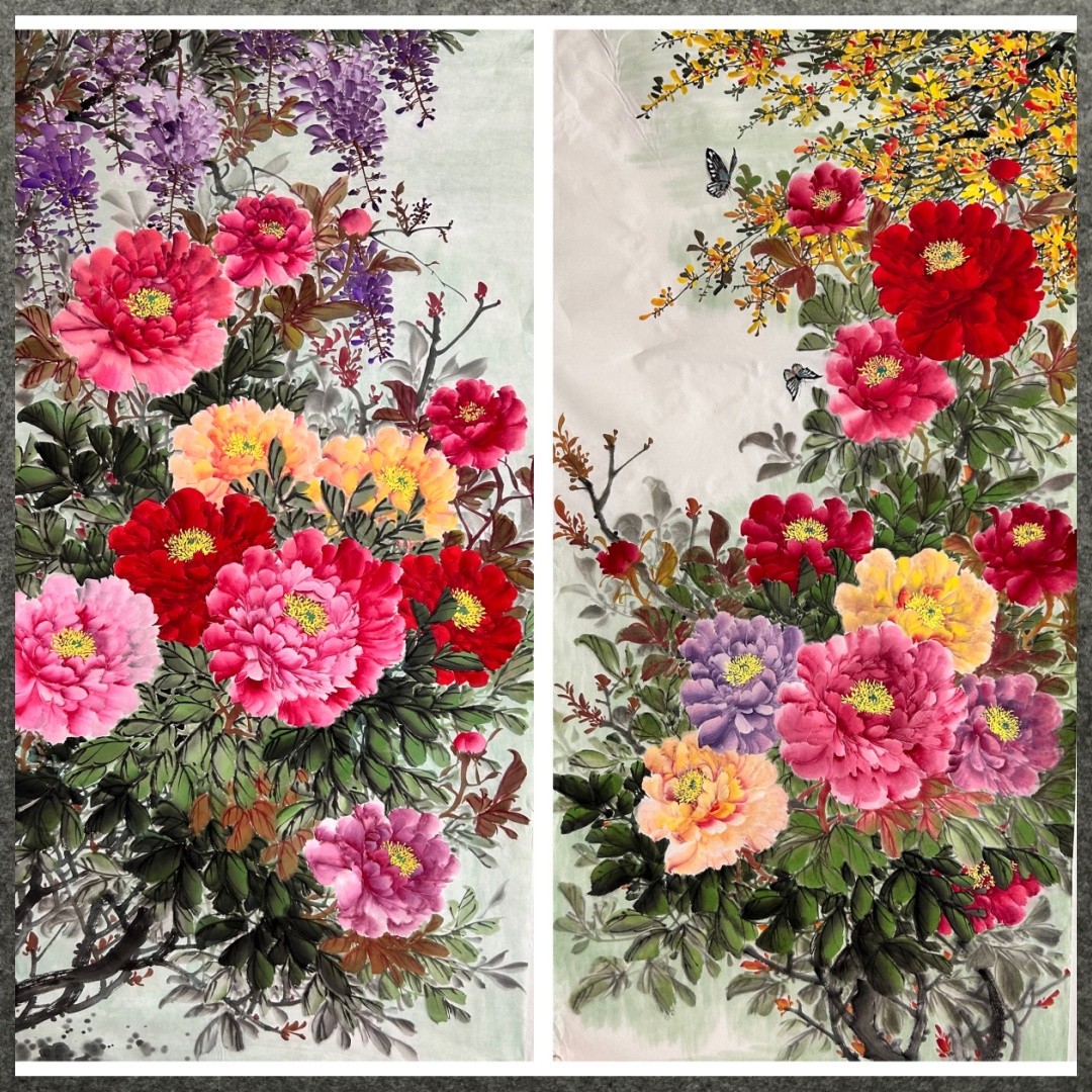 中堂精品国画客厅花鸟字画纯手绘四尺牡丹紫藤竹子MH5101701-30