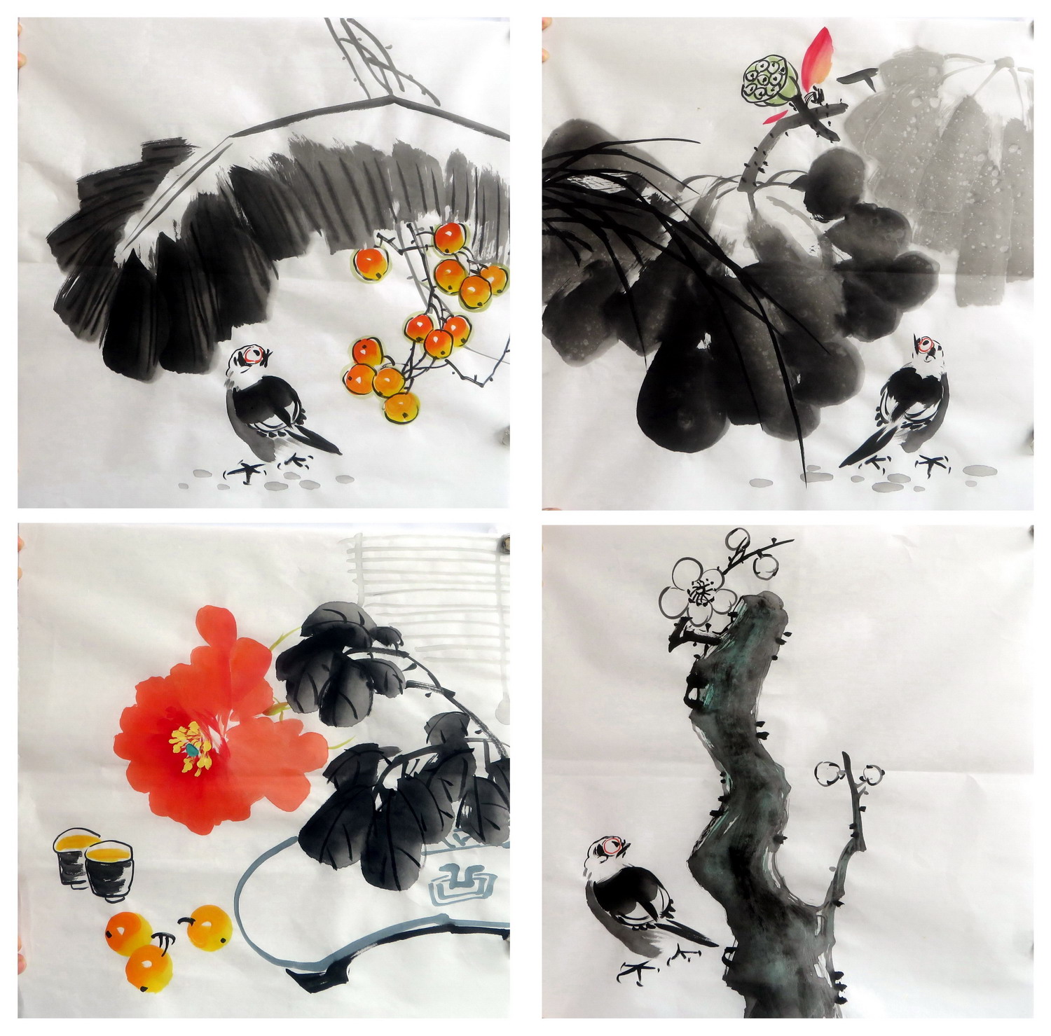 34X34厘米过道装饰国画花鸟画纯手绘四尺八开花鸟画 小品