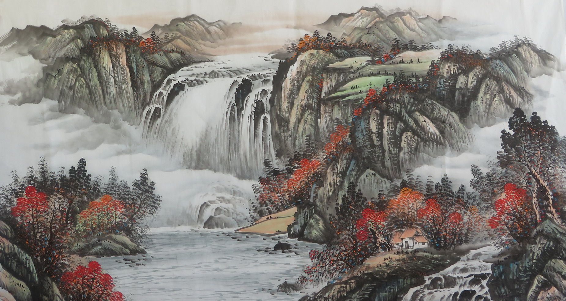 【墨香村】高档宣纸装饰国画纯手绘六尺山水画源远流长md10619018