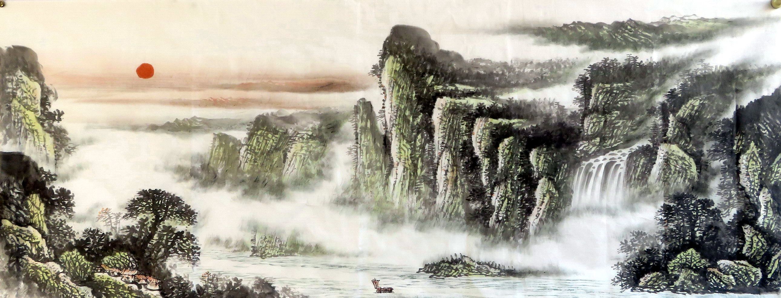 墨香村特价客厅国画纯手绘小六尺山水画水墨横幅挂画mt7071321