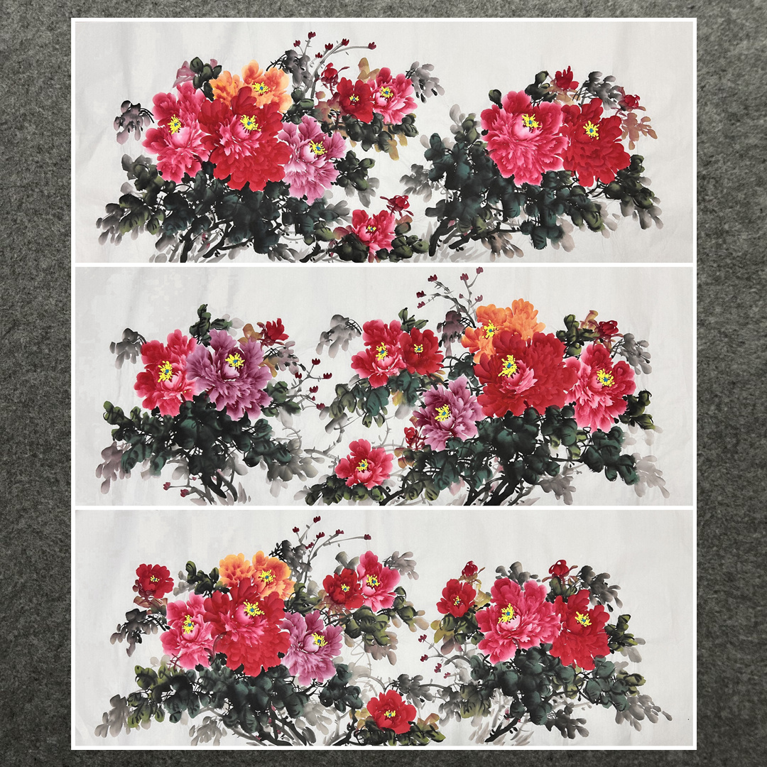 墨香村客厅横幅装饰国画纯手绘花鸟画字画小六尺牡丹花开富贵02