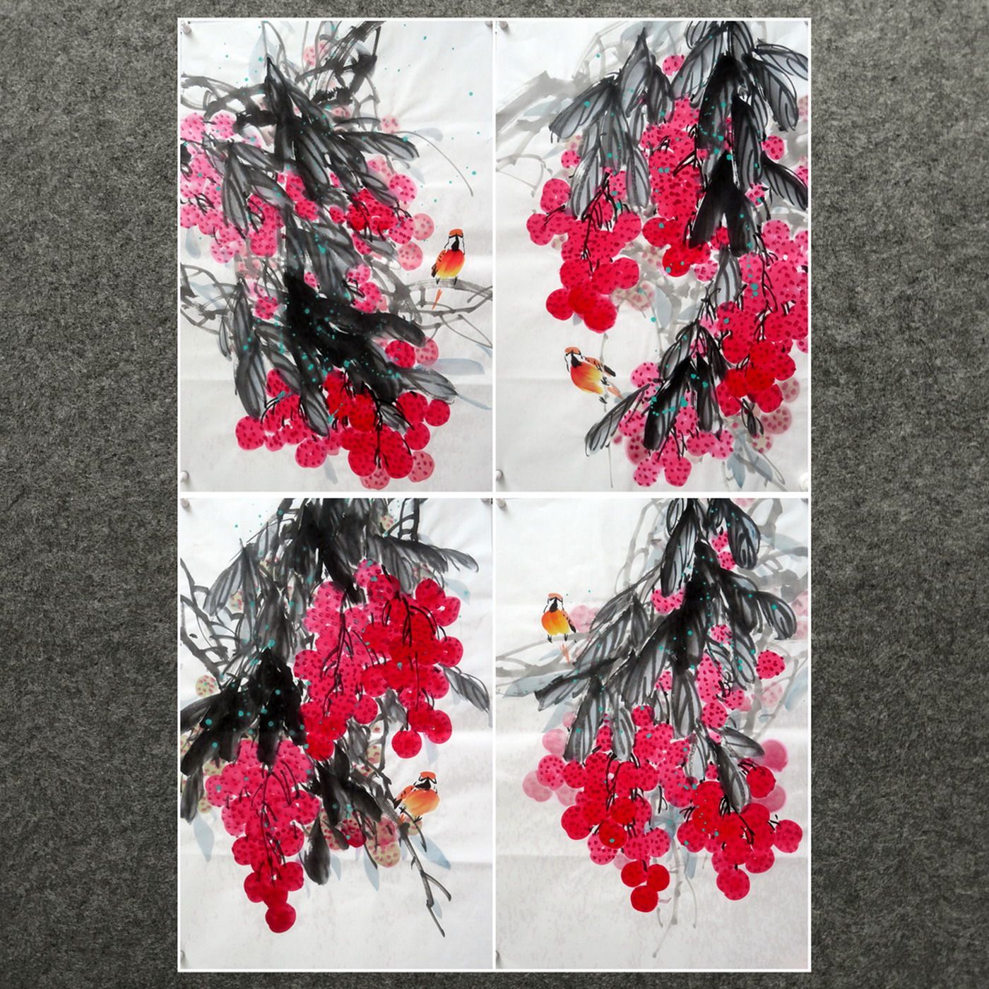 墨香村中堂精品装饰国画纯手绘花鸟水果字画四尺三开荔枝大吉大利