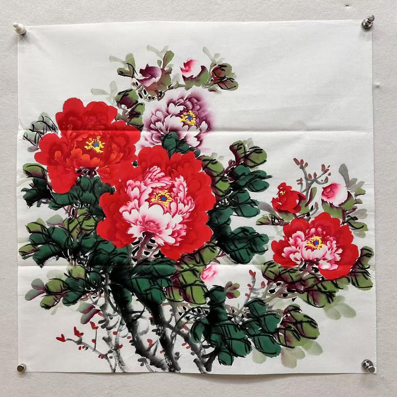 墨香村装饰国画纯手绘花鸟画四尺斗方牡丹花开富贵MC8111701-7