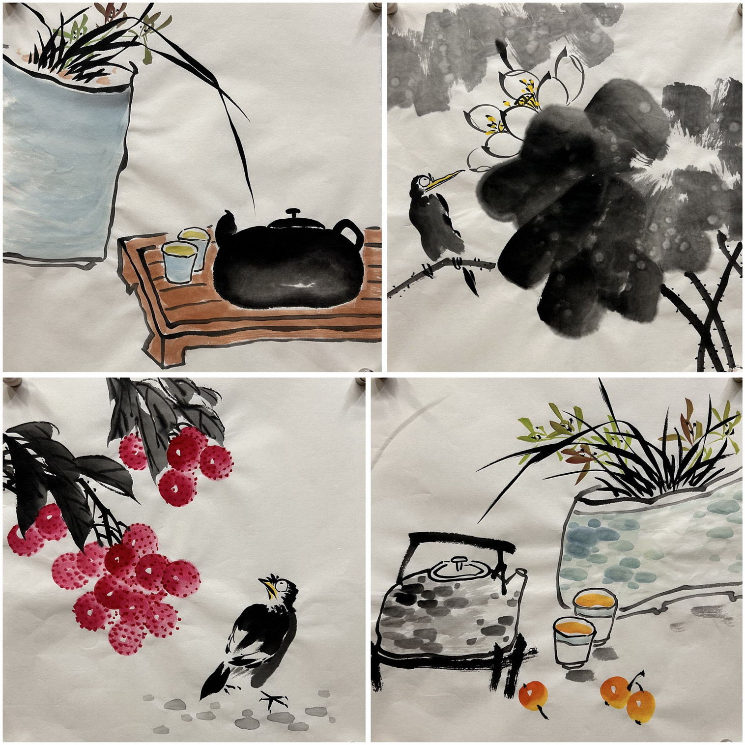 34X34厘米玄关装饰国画花鸟字画纯手绘四尺八开花鸟画小品未装裱2