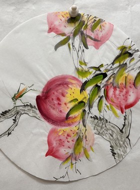 墨香村精品装饰国画纯手绘走廊过道圆形寿桃花鸟画MT5070175-100