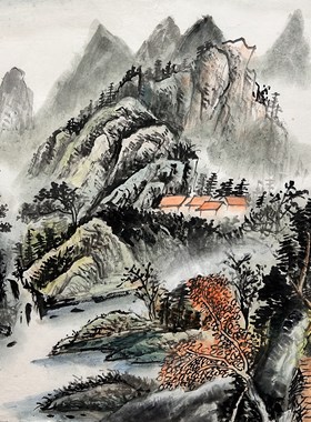 墨香村装饰国画过道纯手绘四尺斗方山水画溪山雅居MG3083001-15