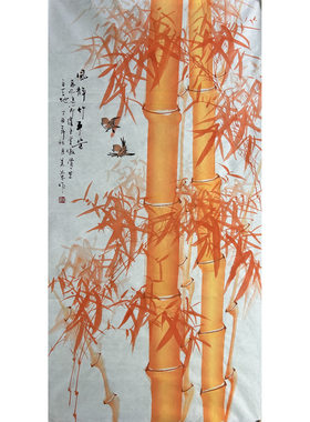 墨香村中堂落款装饰国画花鸟朱砂纯手绘四尺竹子梅花MR5010210-14