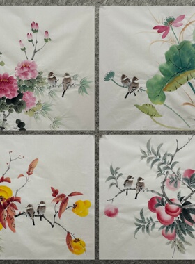 50X50厘米玄关装饰国画字画纯手绘走道花鸟三尺斗方花鸟画画芯02