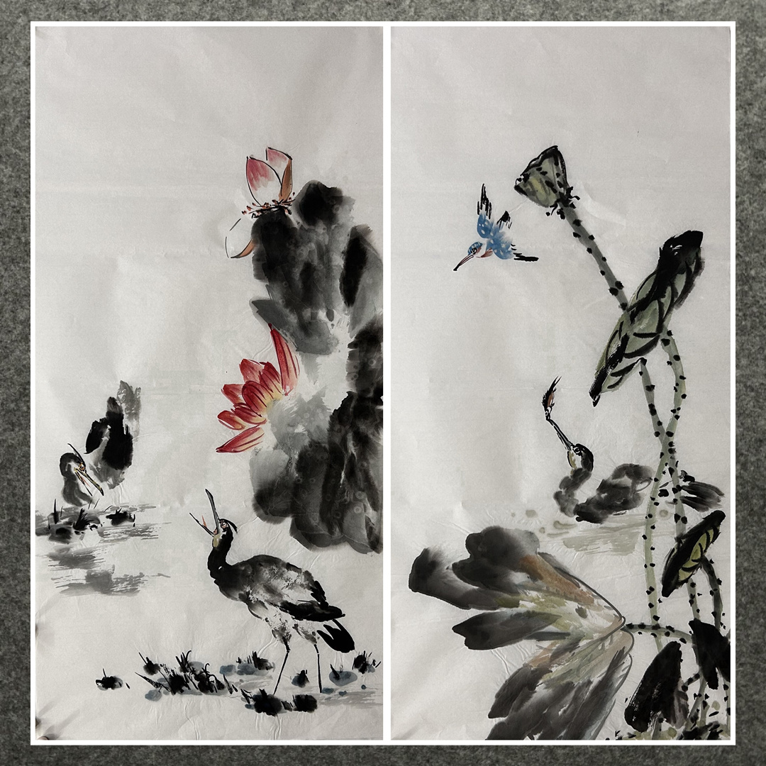 墨香村酒店装饰国画花鸟字画纯手绘三尺花鸟画荷花MD3060201-15图片