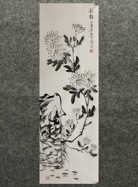 画面上有黄点装饰国画字画花鸟画纯手绘四尺对开竹子MJ5051726-39