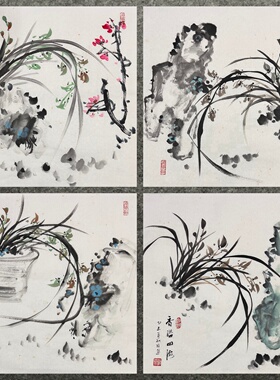 50X50厘米装饰国画花鸟画字画纯手绘三尺斗方兰花MU6010601-32