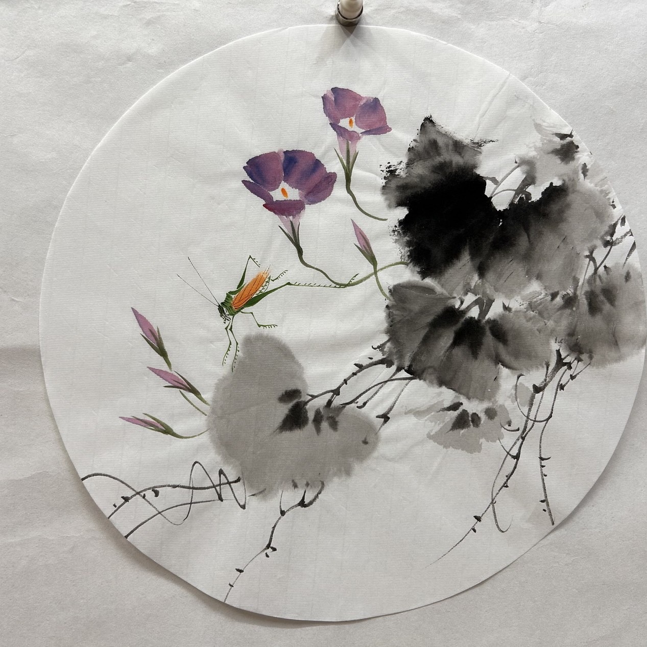 墨香村精品装饰国画纯手绘走廊过道圆形牵牛花鸟画MT50701177-200图片